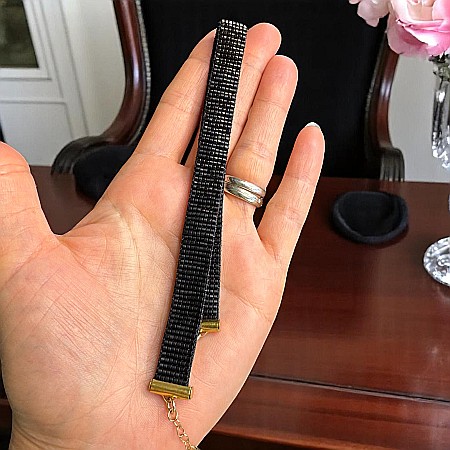 Colier choker lat elegant handmade Elian din margele Miyuki negru cu maro metalizat [6]