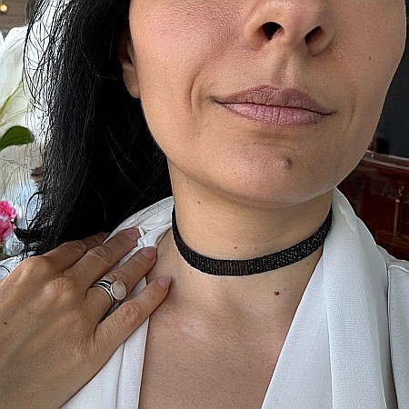 Colier choker lat elegant handmade Elian din margele Miyuki negru cu maro metalizat [10]