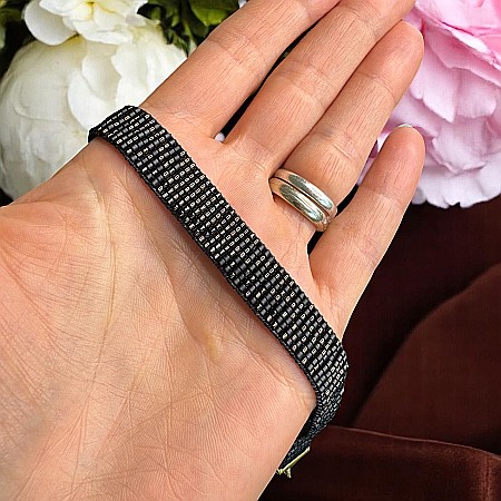 Colier choker lat elegant handmade Elian din margele Miyuki negru cu maro metalizat [5]