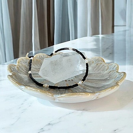 Colier Choker Lenny din cristale de Agat Negru si Perle Naturale, placat cu aur [4]