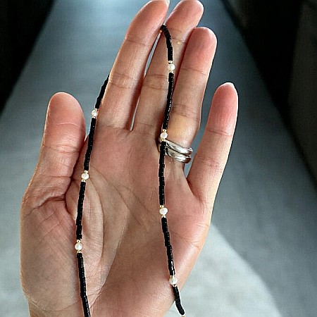 Colier Choker Lenny din cristale de Agat Negru si Perle Naturale, placat cu aur [5]