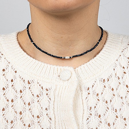 Colier Choker Mihit din pietre naturale de Jad Bleumarin cu accesorii si sistem de inchidere din argint 925