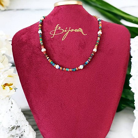 Colier Choker perle naturale Ayana cu cipsuri de scoici colorate si argint 925 [1]