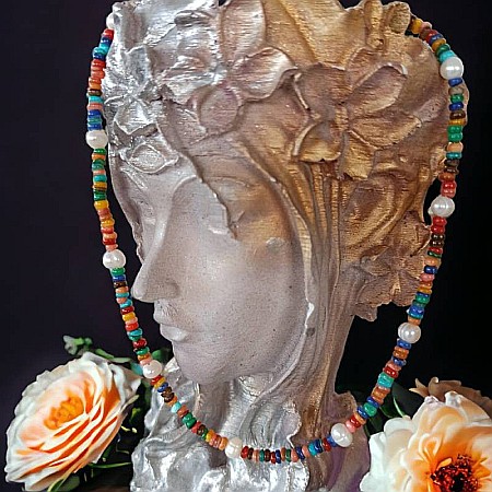 Colier Choker perle naturale Ayana cu cipsuri de scoici colorate si argint 925 [5]