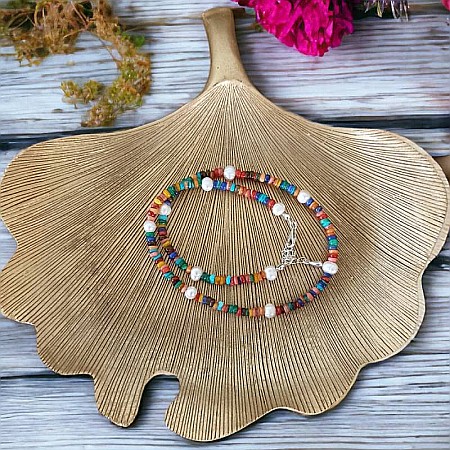 Colier Choker perle naturale Ayana cu cipsuri de scoici colorate si argint 925 [4]