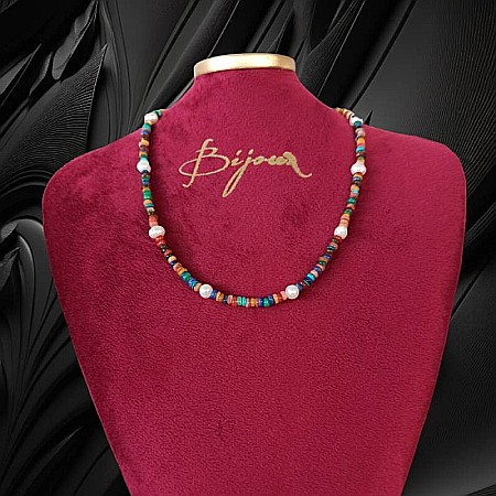 Colier Choker perle naturale Ayana cu cipsuri de scoici colorate si argint 925 [6]