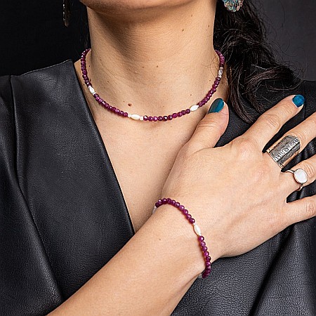 Colier Choker Naveen din pietre naturale de Rubin cu sistem de inchidere din argint 925 [9]