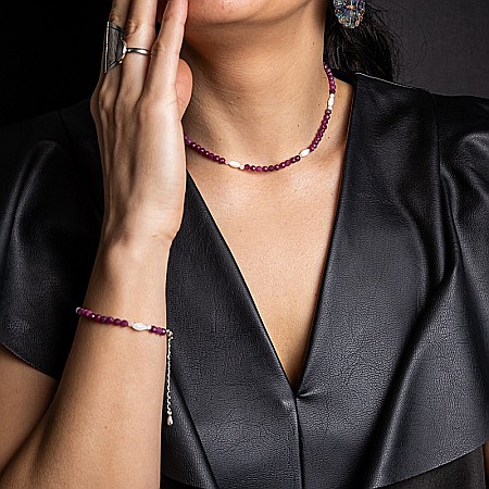 Colier Choker Naveen din pietre naturale de Rubin cu sistem de inchidere din argint 925 [10]