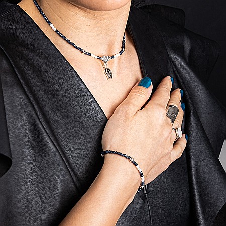 Colier Choker Ravindra din pietre naturale de Safir cu accesorii si sistem de inchidere din argint 925 [10]