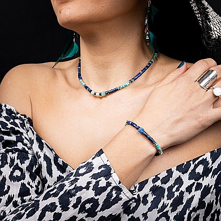 Bijuterii Jasp - Colier choker Nirmay din pietre naturale de Sediment de Jasp, inchidere din argint 925 placat cu aur 14K