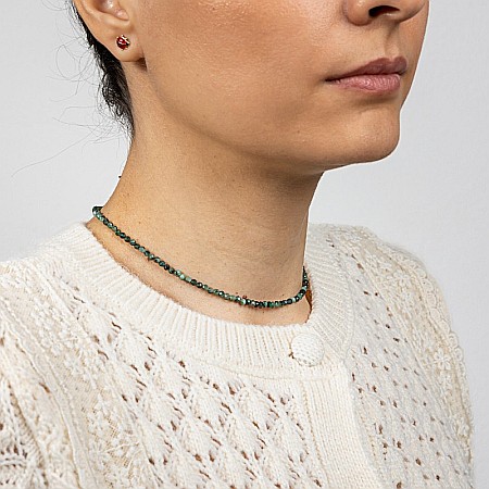 Lanturi / Coliere - Colier choker pietre naturale de Smarald fatetat Memphis cu sistem de inchidere din argint 925