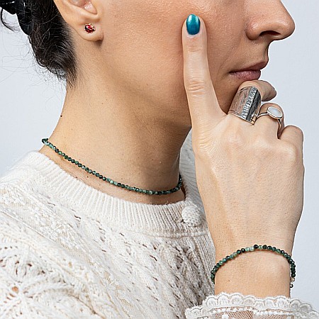 Colier choker pietre naturale de Smarald fatetat Memphis cu sistem de inchidere din argint 925 [9]