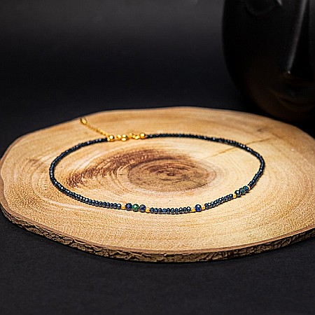 Colier Choker Lalit din pietre naturale de Jad Albastru fatetat cu accesorii si sistem de inchidere argint placat cu aur 14K [6]