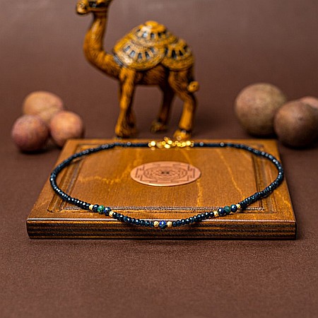 Colier Choker Lalit din pietre naturale de Jad Albastru fatetat cu accesorii si sistem de inchidere argint placat cu aur 14K [2]