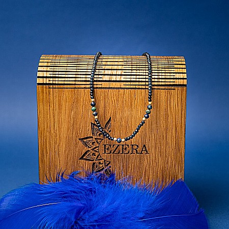 Colier Choker Lalit din pietre naturale de Jad Albastru fatetat cu accesorii si sistem de inchidere argint placat cu aur 14K [11]