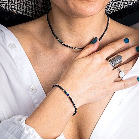 Colier Choker Lalit din pietre naturale de Jad Albastru fatetat cu accesorii si sistem de inchidere argint placat cu aur 14K [13]