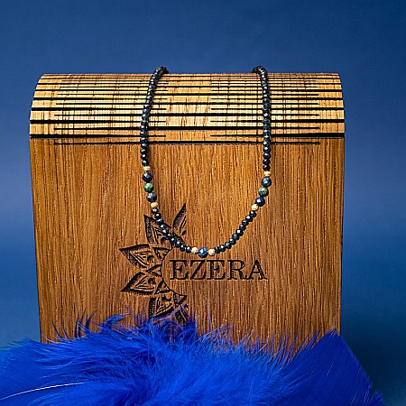 Colier Choker Lalit din pietre naturale de Jad Albastru fatetat cu accesorii si sistem de inchidere argint placat cu aur 14K [10]