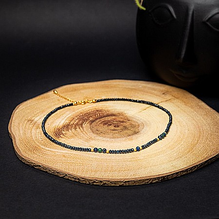 Colier Choker Lalit din pietre naturale de Jad Albastru fatetat cu accesorii si sistem de inchidere argint placat cu aur 14K [5]