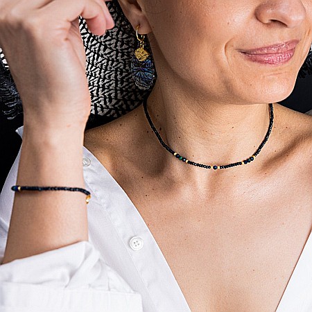 Colier Choker Lalit din pietre naturale de Jad Albastru fatetat cu accesorii si sistem de inchidere argint placat cu aur 14K [12]