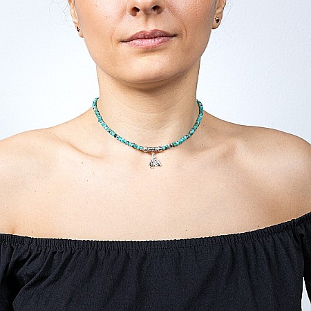 Colier choker pietre naturale Jad fatetat Ajay cu charm-uri si sistem de inchidere din argint 925 [1]