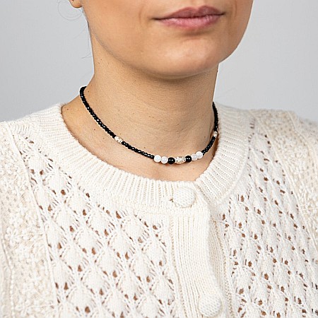 Colier Choker Shrey din pietre naturale de Spinel negru cu accesorii si sistem de inchidere din argint 925