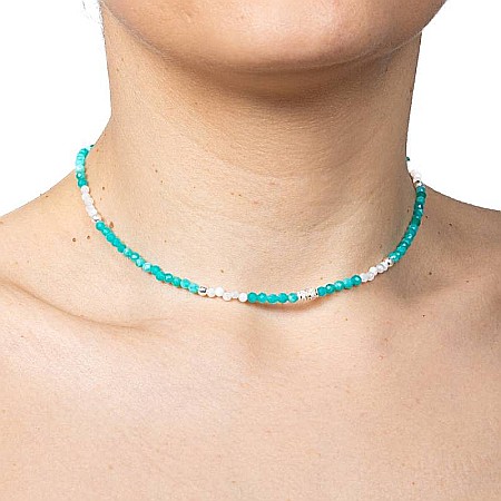 Colier choker Anadi din pietre semipretioase de Amazonit si Piatra Lunii, inchidere si accesorii din argint 925 [1]