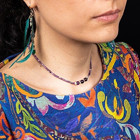 Lanturi / Coliere - Colier Choker Reena din pietre naturale de Ametist, inchidere si accesorii din argint 925