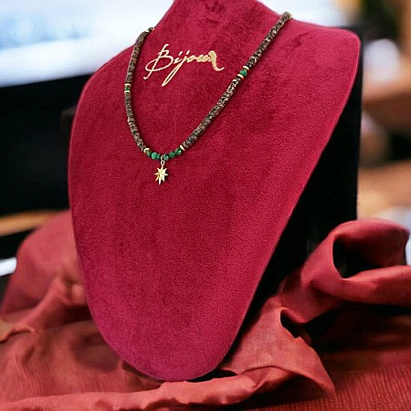 Colier Choker Smarald african Erin cu discuri de Sediment marin din argint placat cu aur, pandantiv Steaua Nordului [1]