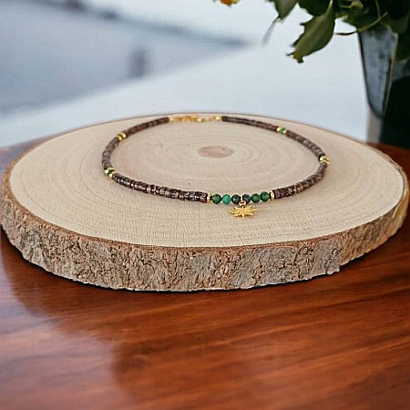 Colier Choker Smarald african Erin cu discuri de Sediment marin din argint placat cu aur, pandantiv Steaua Nordului [4]