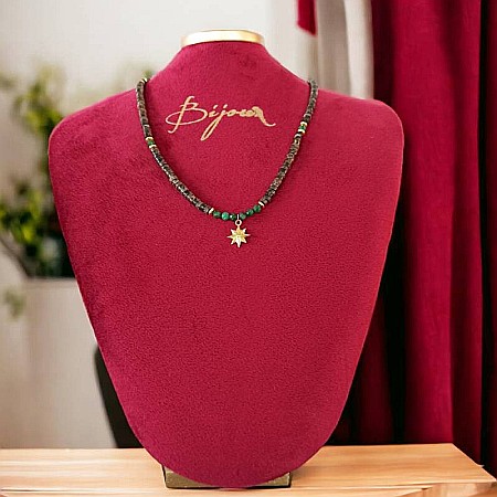 Colier Choker Smarald african Erin cu discuri de Sediment marin din argint placat cu aur, pandantiv Steaua Nordului [6]