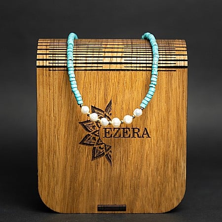 Colier choker turcoaz din piatra naturala Shoushan, Aisoon, cu perle de apa dulce placat cu aur de 18K [10]