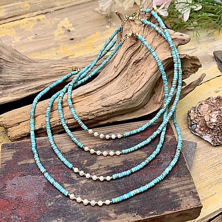 Colier choker turcoaz din piatra naturala Shoushan, Aisoon, cu perle de apa dulce placat cu aur de 18K [5]