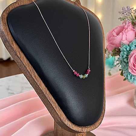 Colier choker turmalina multicolora cu lant argint placat aur roz [6]
