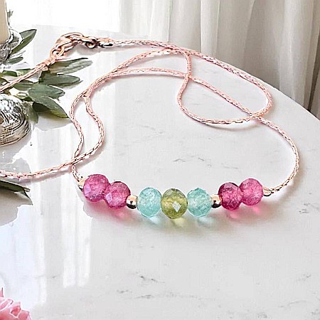 Colier choker turmalina multicolora cu lant argint placat aur roz [8]