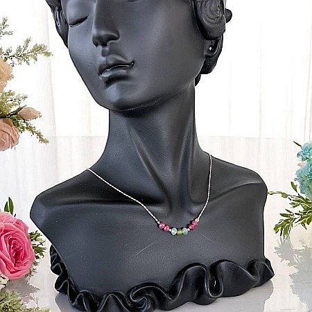 Lanturi / Coliere - Colier choker turmalina multicolora cu lant argint placat aur roz