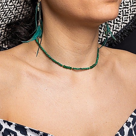 Colier Choker Vishal cu pietre sintetice de Malachit si Jad natural cu accesorii si sistem de inchidere din argint placat cu aur