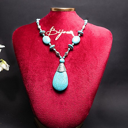 Colier Boho Howlit culoare Turcoaz, choker piatra naturala Naira [13]