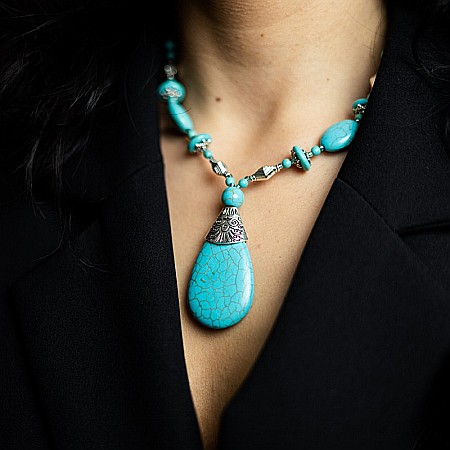 Colier Boho Howlit culoare Turcoaz, choker piatra naturala Naira [3]
