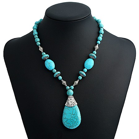 Colier Boho Howlit culoare Turcoaz, choker piatra naturala Naira [2]