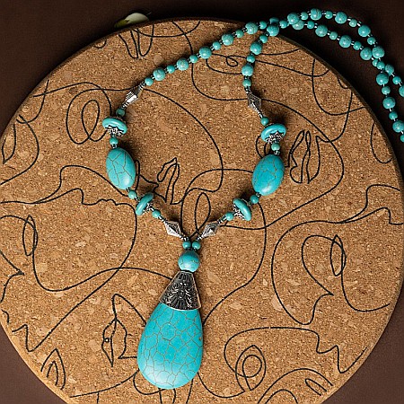 Colier Boho Howlit culoare Turcoaz, choker piatra naturala Naira [9]