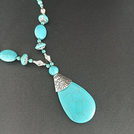 Colier Boho Howlit culoare Turcoaz, choker piatra naturala Naira [6]