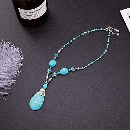 Colier Boho Howlit culoare Turcoaz, choker piatra naturala Naira [8]