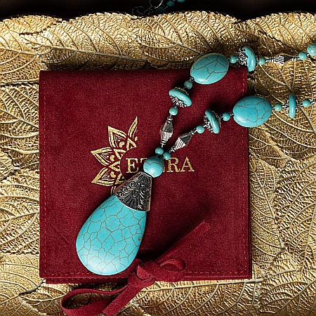 Colier Boho Howlit culoare Turcoaz, choker piatra naturala Naira [10]