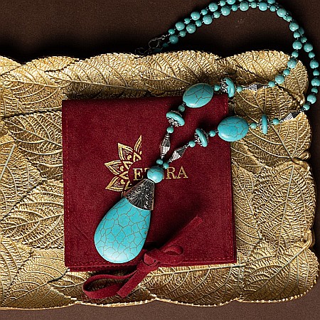 Colier Boho Howlit culoare Turcoaz, choker piatra naturala Naira [11]