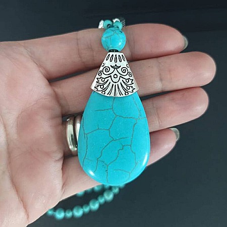 Colier Boho Howlit culoare Turcoaz, choker piatra naturala Naira [5]