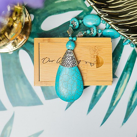 Colier Boho Howlit culoare Turcoaz, choker piatra naturala Naira [1]