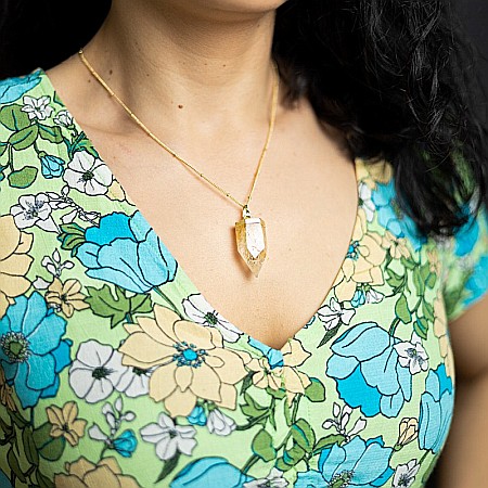 Colier cristale cu pandantiv varf Citrin, Savita, placat cu aur 18K, simbol al norocului si abundentei [2]