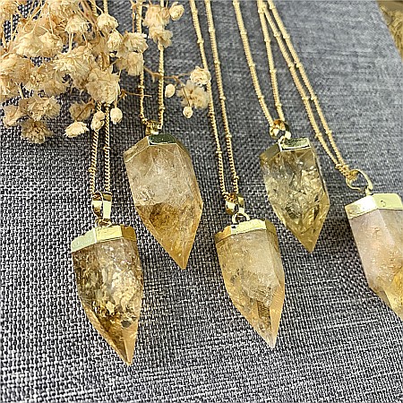 Colier cristale cu pandantiv varf Citrin, Savita, placat cu aur 18K, simbol al norocului si abundentei [7]