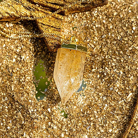 Colier cristale cu pandantiv varf Citrin, Savita, placat cu aur 18K, simbol al norocului si abundentei [1]