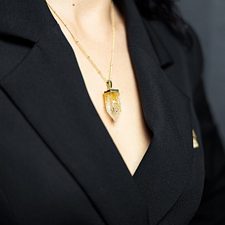 Colier cristale cu pandantiv varf Citrin, Savita, placat cu aur 18K, simbol al norocului si abundentei [11]